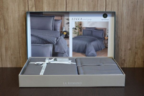 Постільна білизна євро розмір La Romano Premium Satin Lucca Grey 20008-К фото