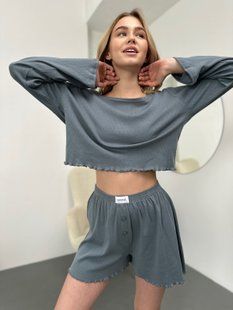 Домашній костюм-піжама Кофта + Шорти антрацит S/M 161g фото