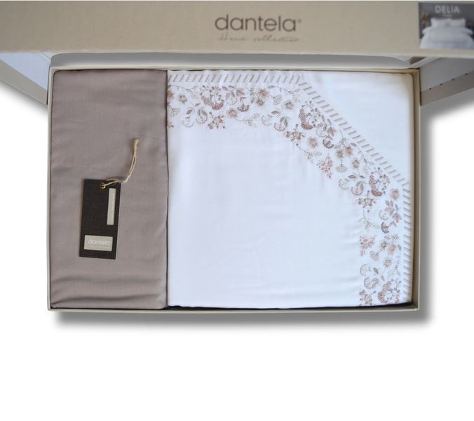 Постельное белье Dantela Vita сатин с вышивкой евро Delia Pudra 41473-К фото