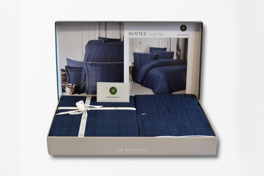 Постельное белье евро размер La Romano Premium Satin Rodel Navy Blue 41118-К фото