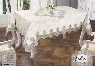 Велюрова скатертина Selin Nehir 160х350 см кремова 21525-К фото