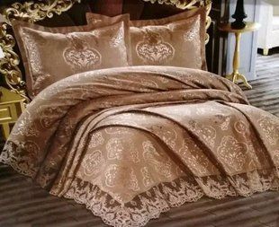 Жаккардове покривало з наволочками London Olga 265 x 275 см, з мереживом, капучино 10001016 фото