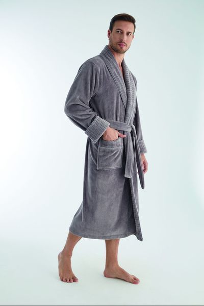 Чоловічий велюровий халат Nusa сірий L/XL 1330-g фото