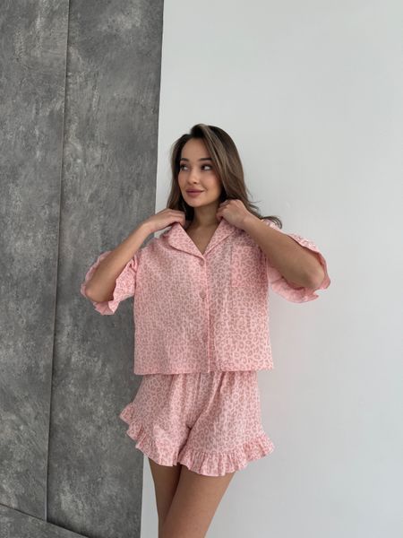 Мусліновий костюм-піжама Лео Сорочка + Шорти, пудра S/M 167p фото
