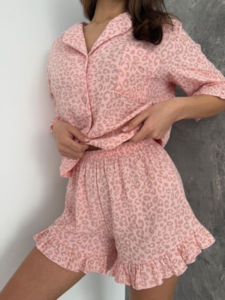 Мусліновий костюм-піжама Лео Сорочка + Шорти, пудра S/M 167p фото