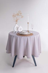 Кругла скатертина з вареної бавовни Limasso French 160 см. Opal Grey 33252-К фото