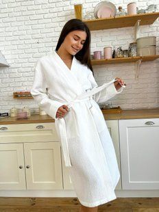 Женский вафельный халат COSY длинный, белый M 1202XL фото