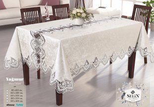 Велюрова скатертина Selin Yagmur 160х350 см кремова 21528-К фото