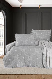 Муслінове покривало з наволочками First Choice Blooming 240 х 260 см Montela Grey 34401-К фото