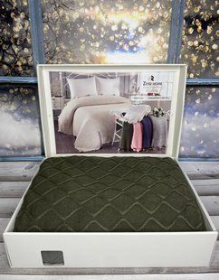 Вязаный плед с помпонами 220 на 240 см Zeyd Home хаки 1104107 фото