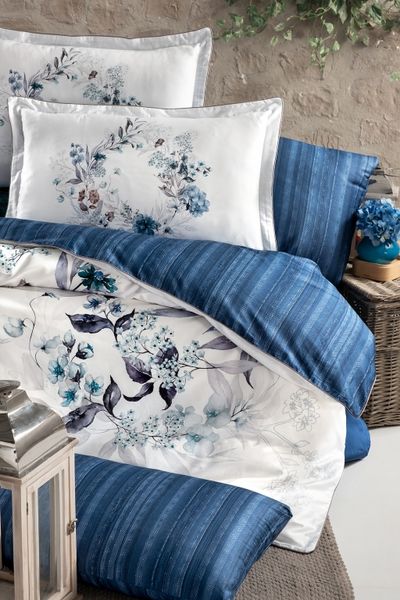 Постільна білизна євро розмір La Romano Premium Satin Floral Blue 20015-К фото