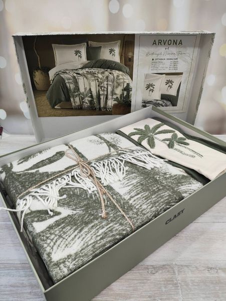 Комплект постільної білизни з пледом Clasy Arvona Organic Catton євро хакі 1009805 фото