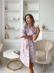 Жіночий халат COSY з полірованого штапелю "Aura", квіти S S31XL фото