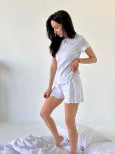 Жіноча піжама футболка та шорти з рюшами Rose Amour, біла S/M SetWH1213-1 фото
