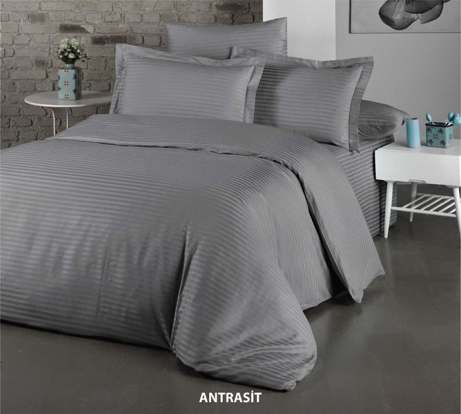 Постільна білизна Cotton Shine Stripe Satin євро Antrasit 40484-К фото