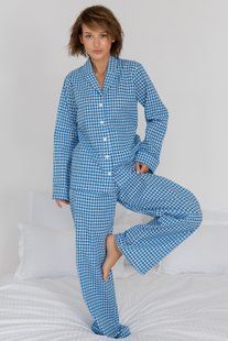 Піжамний бавовняний костюм з брюками Navy Plaid (XS/S) HL0073-80-69 фото