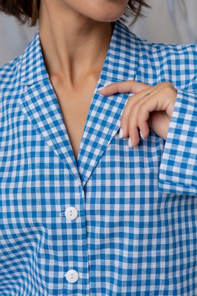 Піжамний бавовняний костюм з брюками Navy Plaid (XS/S) HL0073-80-69 фото