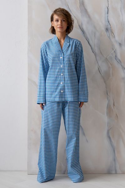 Піжамний бавовняний костюм з брюками Navy Plaid (XS/S) HL0073-80-69 фото