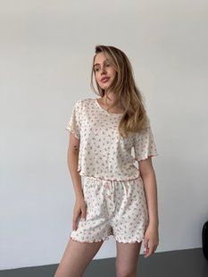Домашній костюм-піжама Футболка + Шорти кремовий S/M 220g фото