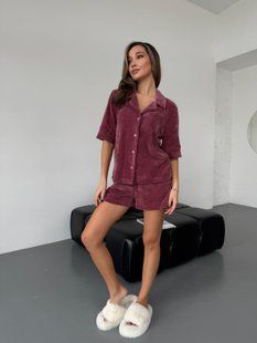 Домашній костюм Сорочка + Шорти з велюрової вʼязки, рожевий S/M 196rr фото