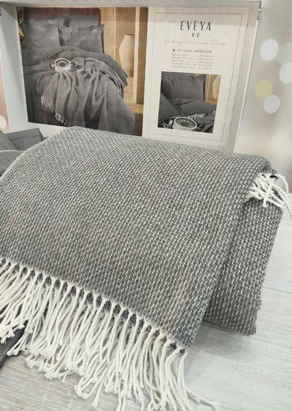 Комплект постільної білизни з бавовняним пледом Clasy Eveya євро антрацит 10098016 фото