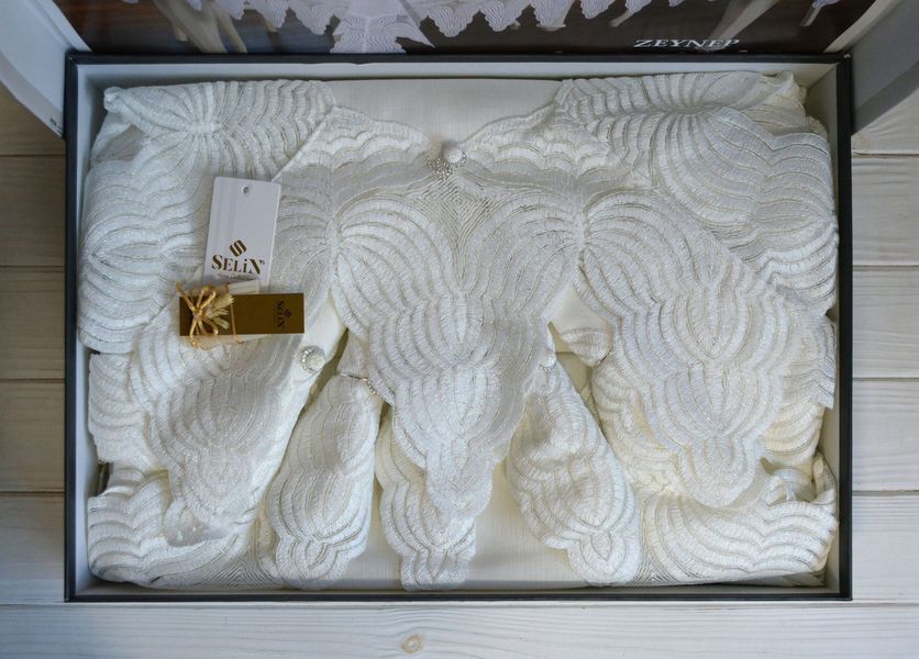 Льняная скатерть с ранером Selin Zeynep Set 160&times;300+12 салфеток кремовая 33176-К фото
