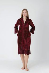 Жіночий халат Nusa велюровий на блискавці бордовий L/XL 0587-B фото