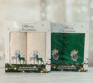 Подарунковий набір новорічних рушників 50х90 / 70х140 см Merry Christmas 2шт 1001222 фото