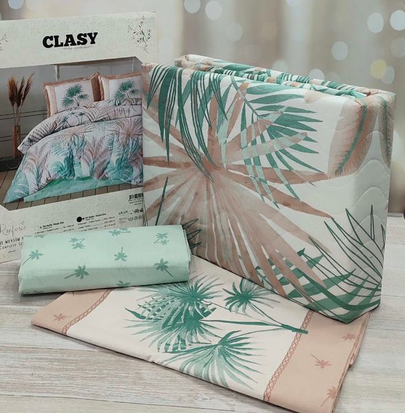 Комплект постільної білизни зі стьобаною підковдрою 4 сезона Clasy Сонет євро 1003234 фото
