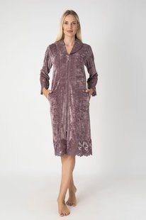 Жіночий халат Nusa велюровий на блискавці фіолетовий S 0431-1 purple фото