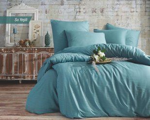 Постельное белье евро Charlotte Stripe Satin Su Yesili 41656-К фото