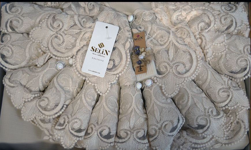 Льняная скатерть с ранером Selin Cagla Set 160&times;350 см+12 салфеток бежевая 33049-1-К bej фото
