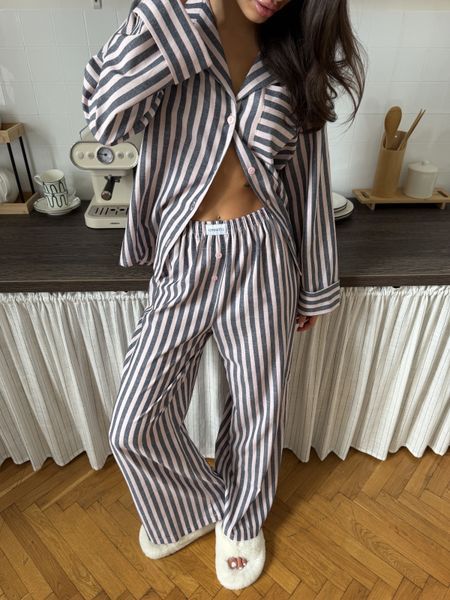 Сорочка довгий рукав + штани з льону смужка пудра S/M 271p фото