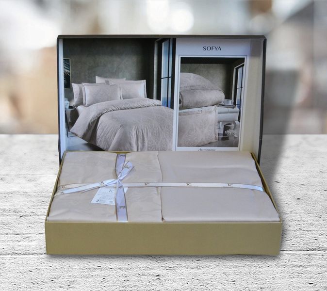 Постельное белье First Choice Jacquard Satin евро Sofya Champagne 1939-15-К фото