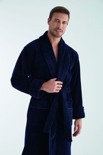 Чоловічий велюровий халат Nusa синій L/XL 1330-g фото