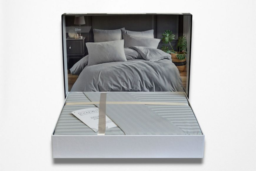 Постельное белье евро Charlotte Stripe Satin Silver светло-серый 41249-К фото