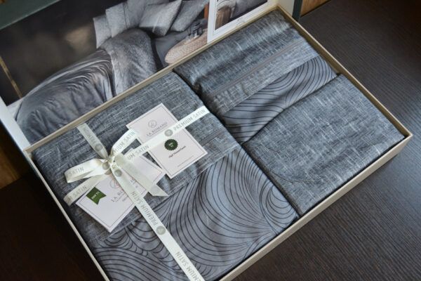 Постільна білизна євро розмір La Romano Premium Satin Nesy Grey 20029-К фото