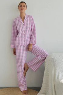 Піжамний бавовняний костюм з брюками Rose Plaid (XS/S) HL0073-32-69 фото