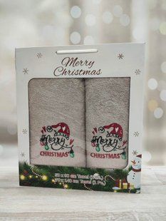 Подарунковий набір новорічних рушників 50х90 / 70х140 см Merry Christmas 2шт 10012243 фото