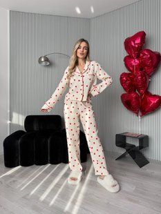 Домашній костюм Сердечко, Сорочка + Штани, кремовий M/L 198k фото