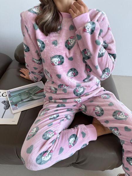 Домашня тепла жіноча піжама COSY Мяу-Лав з велсофта 2XL VEL0112XL фото