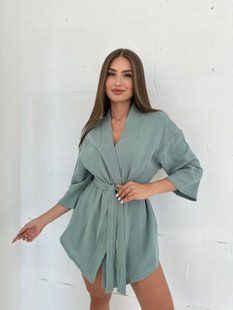 Домашній костюм-піжама кімоно, топ, шорти з мусліну, фісташка S 137F фото