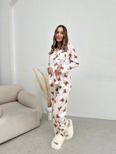 Домашній костюм-піжама Teddy сорочка + штани, молочний M 129td фото