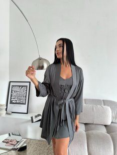 Халат+комбінація з шовку, графіт S 181gr фото