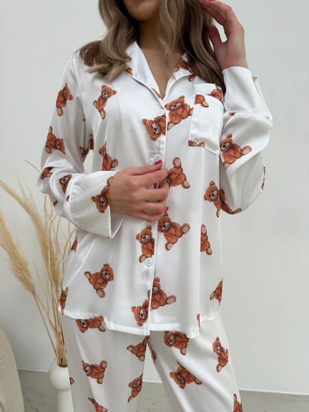 Домашній костюм-піжама Teddy сорочка + штани, молочний M 129td фото