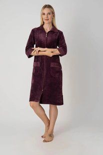 Жіночий халат Nusa велюровий на блискавці фіолетовий М 0605 purple фото