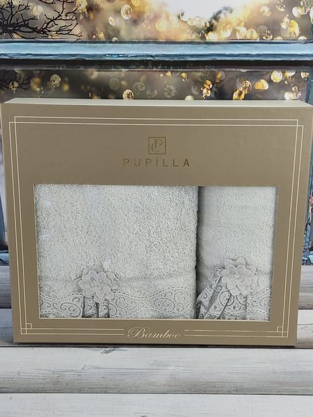 Подарунковий набір бамбукових рушників Pupilla Romantik gri 100% Бавовна 5029 фото