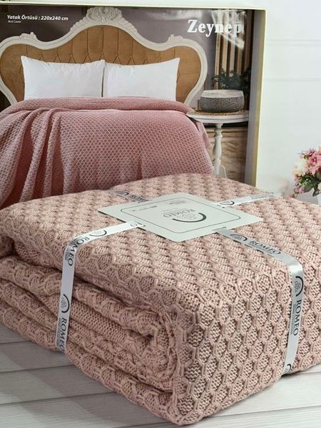 В'язаний плед 220 на 240 см Romeo Home рожевий 5651 фото