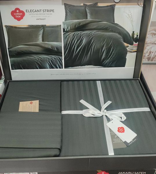 Постільна білизна Cotton Box Elegant Satin Stripe євро Atnrasit антрацит 1002934 фото
