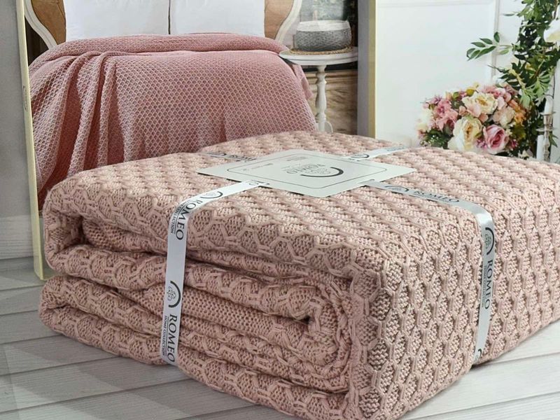 В'язаний плед 220 на 240 см Romeo Home рожевий 5651 фото